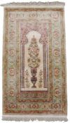 Kayserie prayer rug silk. Turkey. Exceptionally fine knotting.