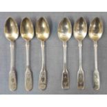 6 teaspoons, silver, '84', dated 1877.
