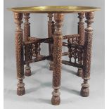 Tea table with brass plate. Probably Arabia. Antique, around 1900.