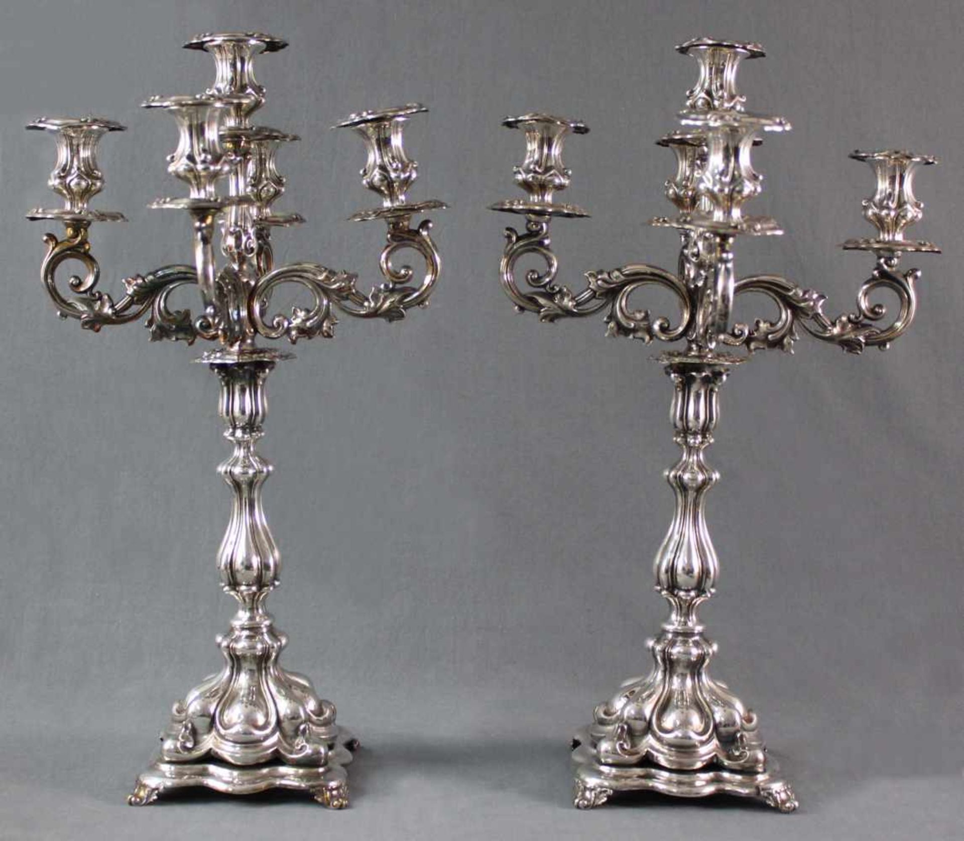 A pair of candlesticks, silver-plated, 5 flames. Punches. - Bild 9 aus 16