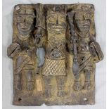 Relief. Three warriors. Probably bronze. Proably Benin. 44 cm x 29 cm.