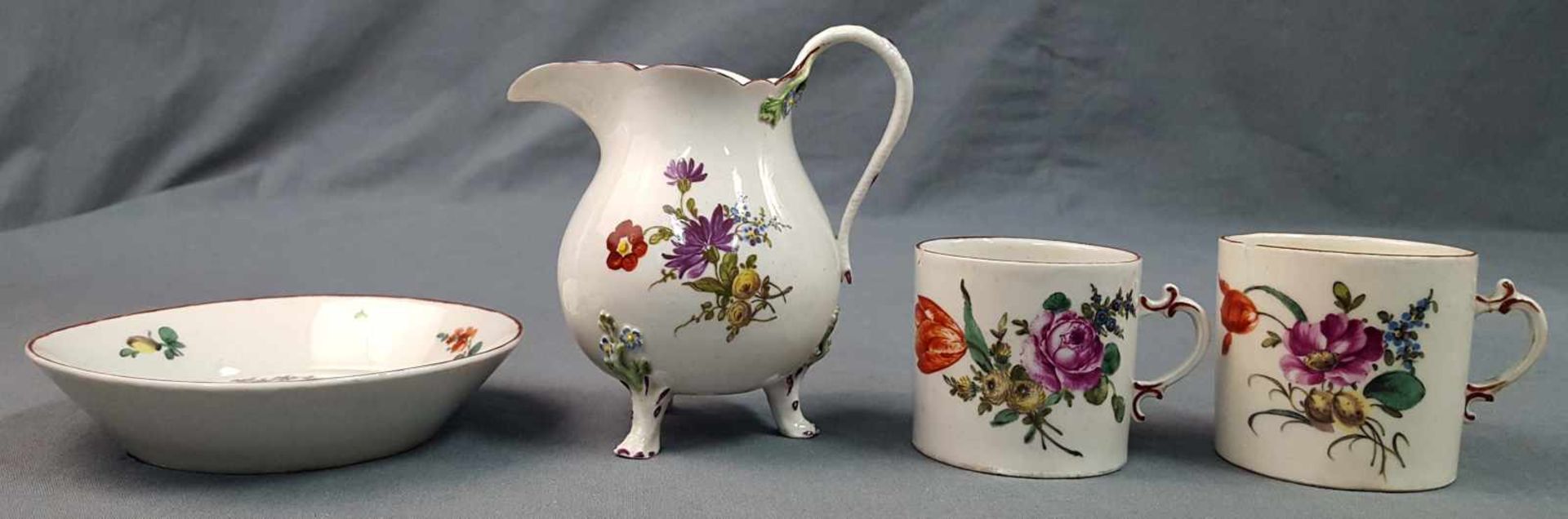 Ludwigsburg porcelain. 2 cups, saucer, milk jug. - Image 2 of 8