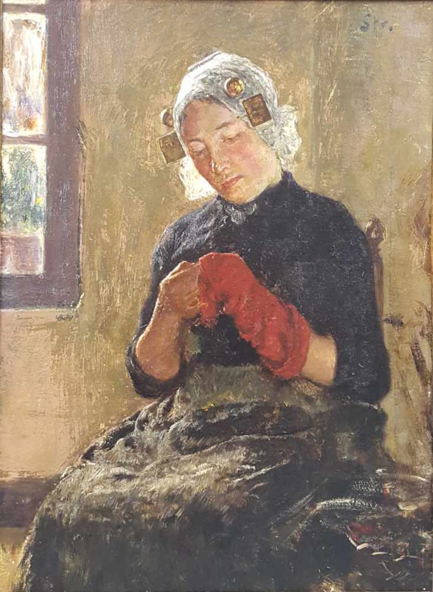 DUTCH IMPRESSIONIST (XIX-XX). Seamstress in Frisian attire.