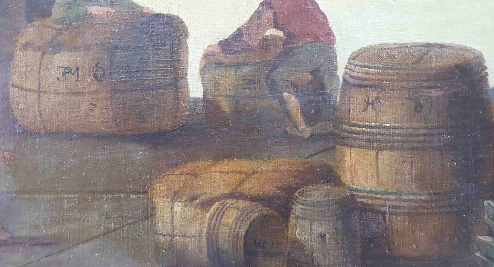 UNSIGNED (XVIII - XIX). Port workers with bales on a quay. - Image 5 of 6