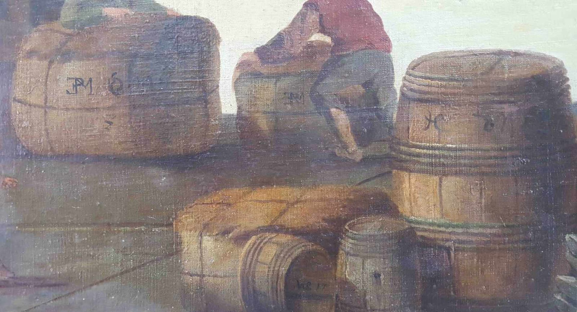 UNSIGNED (XVIII - XIX). Port workers with bales on a quay. - Bild 5 aus 6