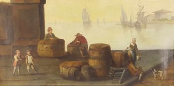 UNSIGNED (XVIII - XIX). Port workers with bales on a quay.