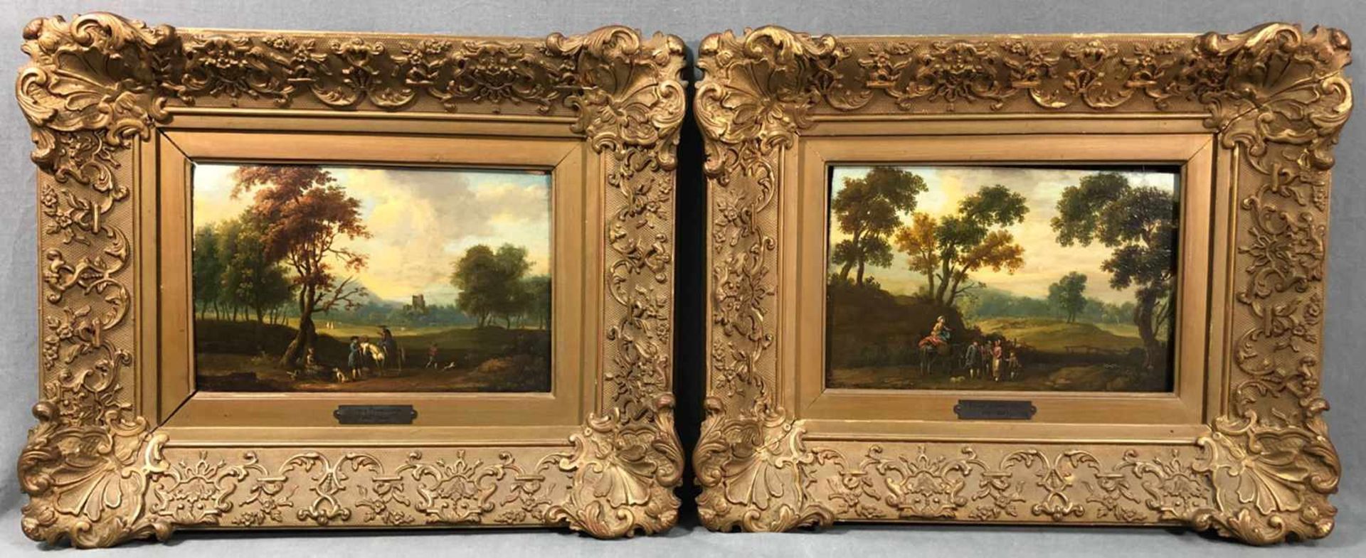 Attributed to Johann Franz ROUSSEAUX (1717 - 1804). Two landscapes with horse men.