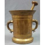 Mortar with pestle. Brass. Probably 19th century.