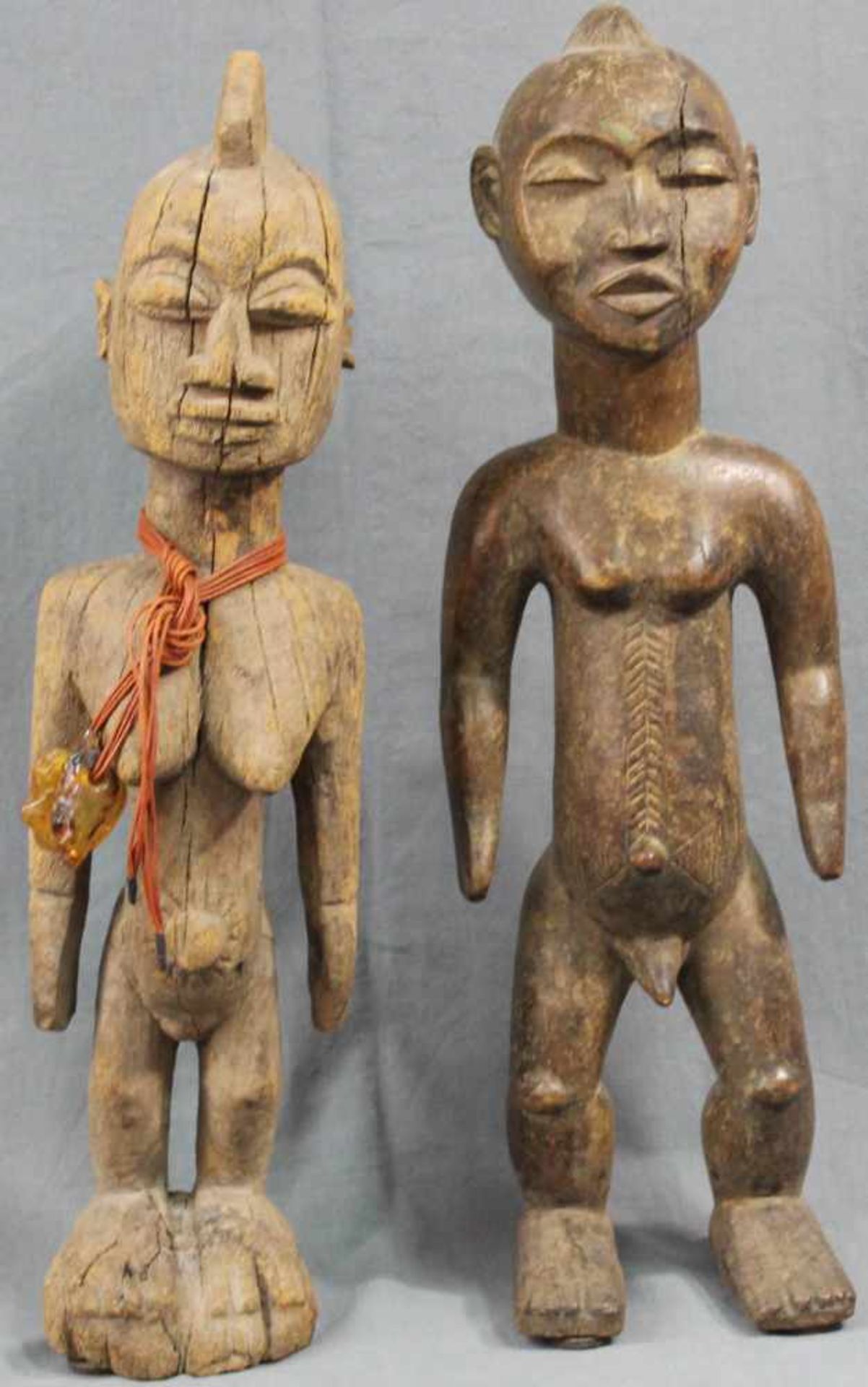2 figures. Woman and man. Wood. Up to 50 cm high.