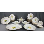 Dining service Meissen porcelain, yellow rose with gold rim.