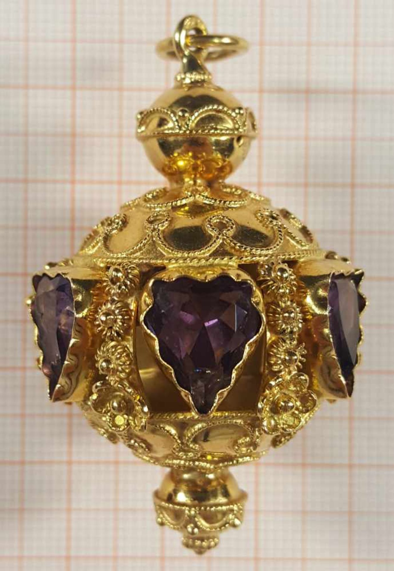 Pendant, 750 yellow gold, set with six amethysts. - Bild 9 aus 10