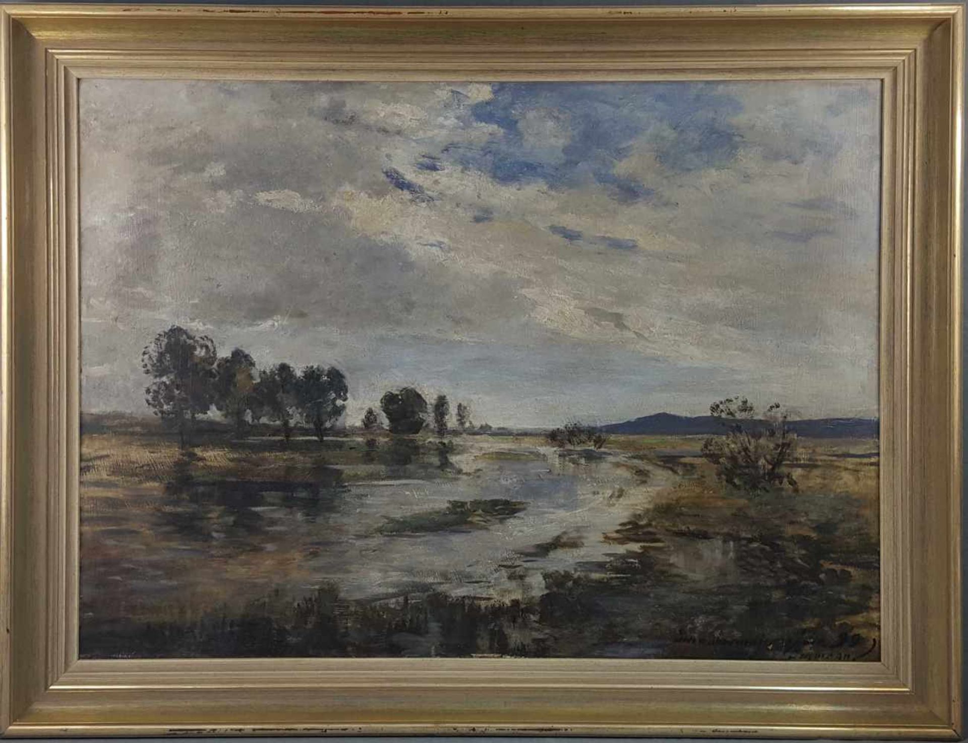 INDISTINCTLY SIGNED (XIX). Impressionist river landscape, 1899. - Image 2 of 5