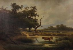 Melchior FRITSCH (1826-1889). Grazing cows by a pond.
