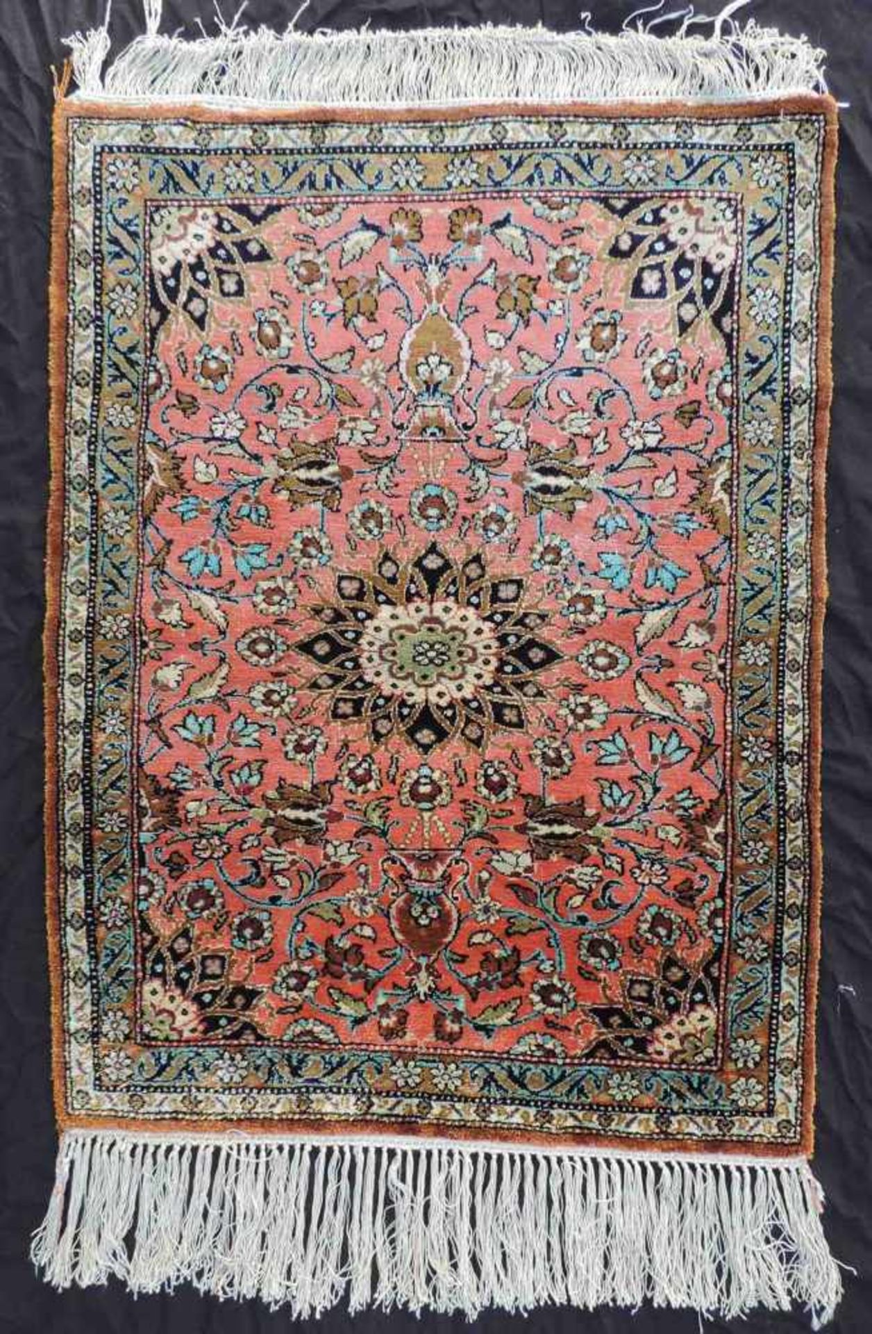 Qom silk Persian rug. Iran. Fine knotting.