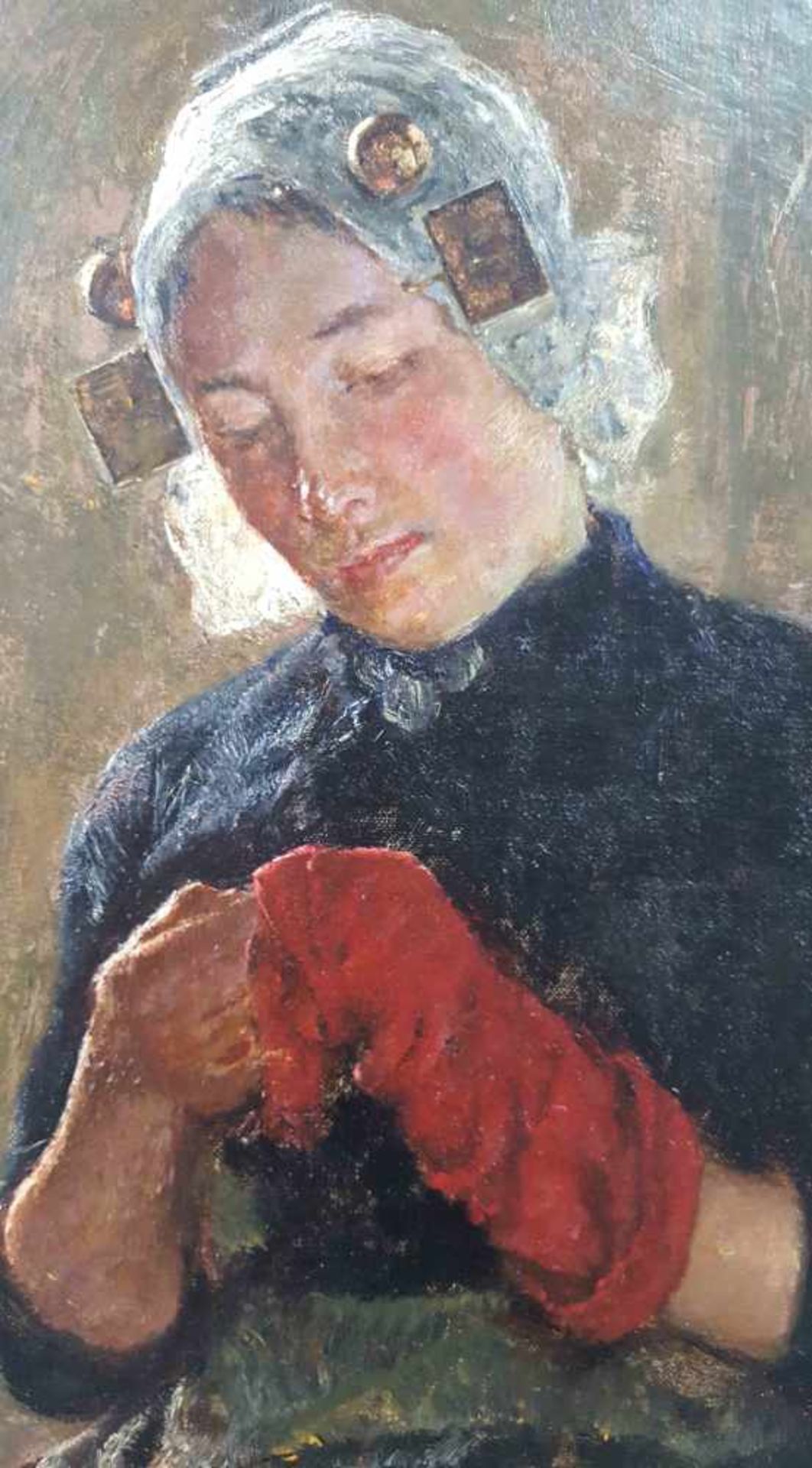 DUTCH IMPRESSIONIST (XIX-XX). Seamstress in Frisian attire. - Bild 4 aus 6