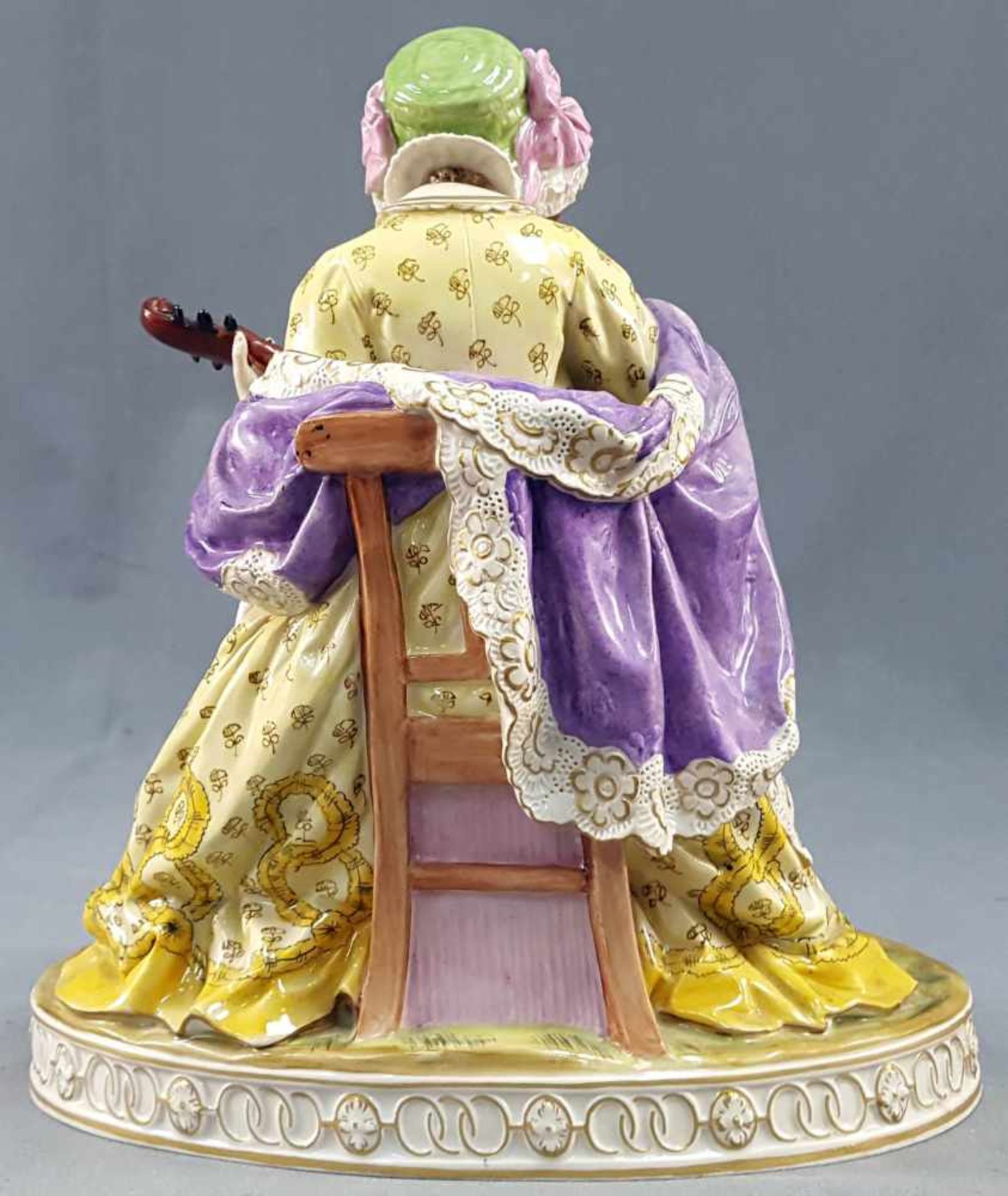 Porcelain figure, lady with lute, Dresden. - Image 4 of 9