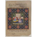 Mughal miniature. Probably King Akbar and Queen Jodha-Bai.