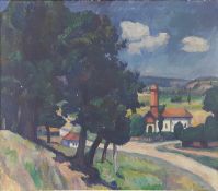 Camil RESSU (1880-1962). Village scene with church.