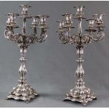 A pair of candlesticks, silver-plated, 5 flames. Punches.