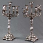A pair of candlesticks, silver-plated, 5 flames. Punches.
