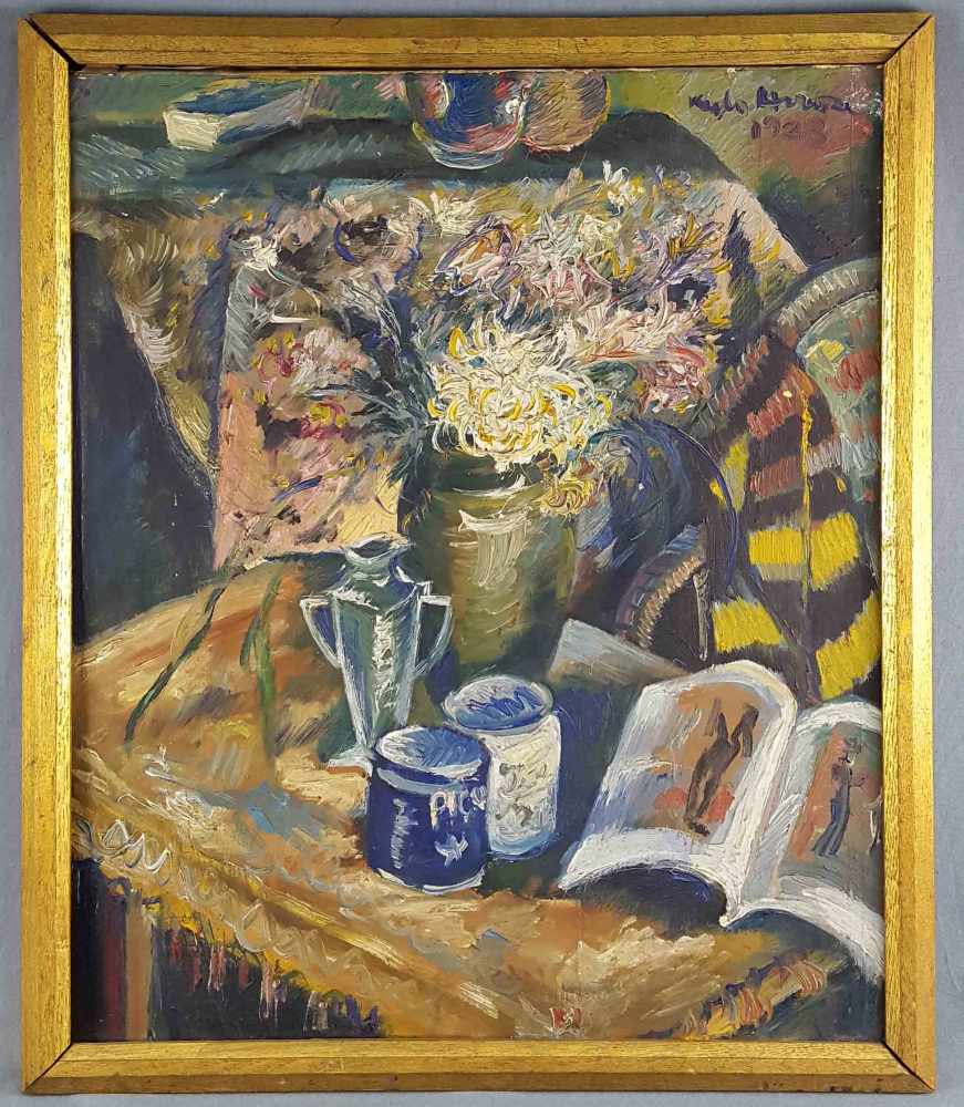 EXPRESSIONIST (XX). Flower still life with art catalog, 1923. - Image 2 of 4