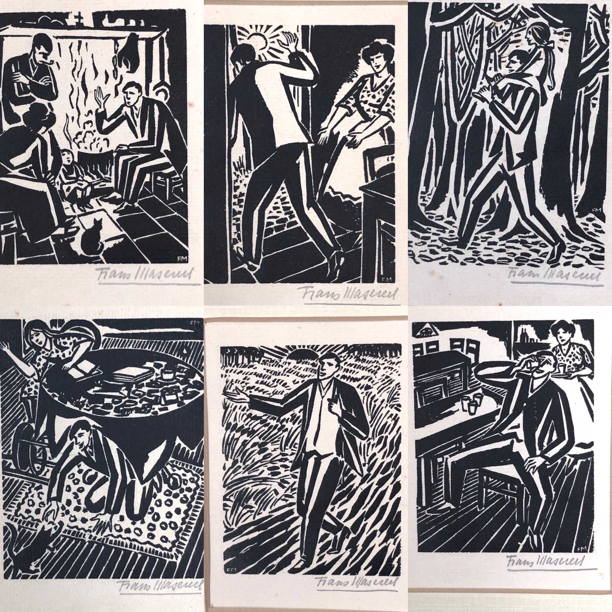 Frans MASEREEL (1889 - 1972). 34 woodcuts.Each circa 9 cm x 6,5 cm in passpartout. 13,6 cm x 10,6 cm - Image 5 of 7