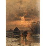 Johann JUNGBLUT (1860 - 1912). Winter sun.31 cm x 24 cm. Painting. Oil on wood. Signed lower left.