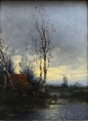 Johann JUNGBLUT (1860 - 1912). Spring evening on the Lower Rhine.25 cm x 20 cm. Painting. Oil on