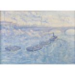 Attributed to Nicolae DARASCU (1883 - 1959). Barges in front of industry.50 cm x 68 cm. Painting,