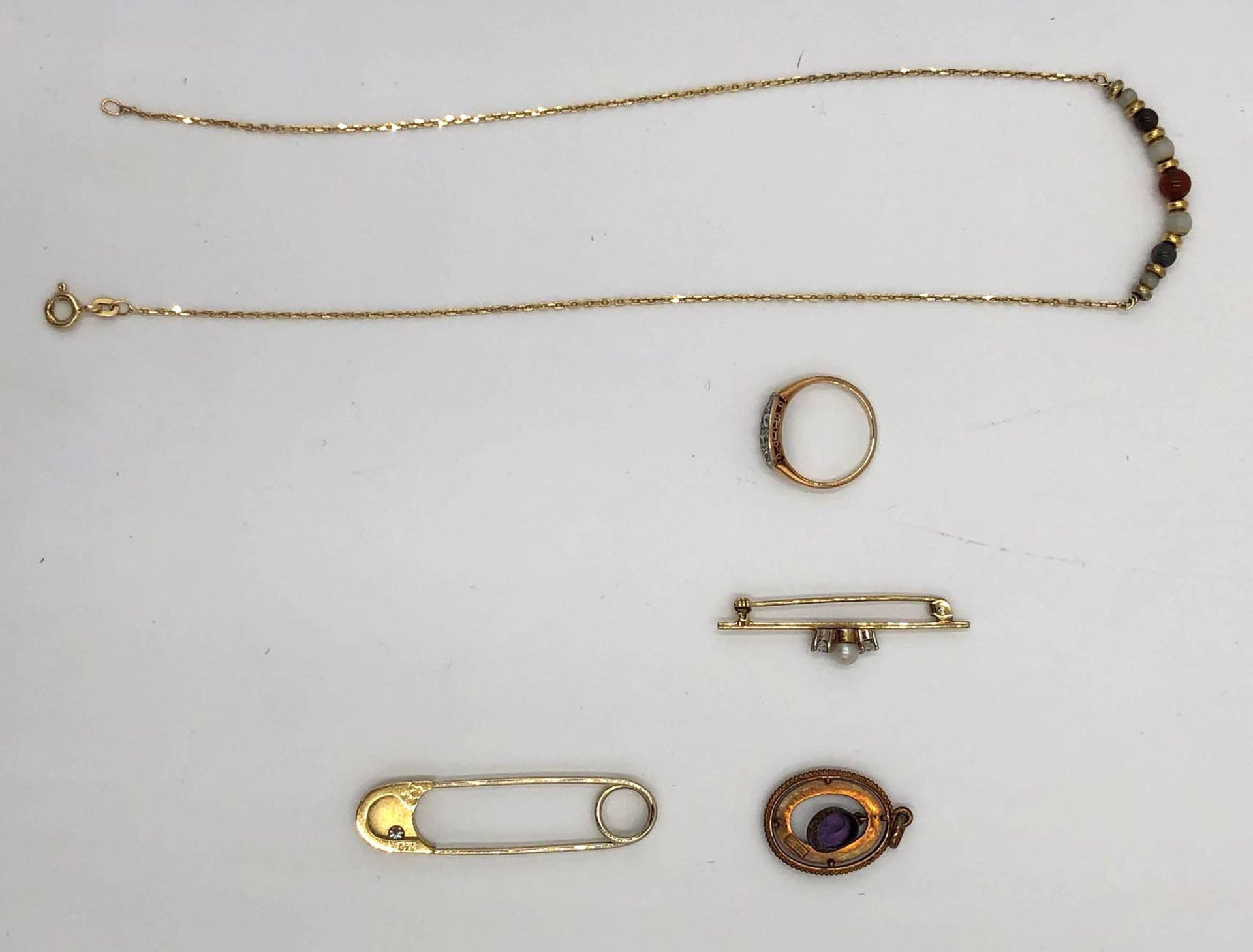 585 gold.Ring. Needle. Pendant. Brooch. Necklace.Diamonds. Pearl. Amethyst. Colored stones. 13.6 - Bild 2 aus 13