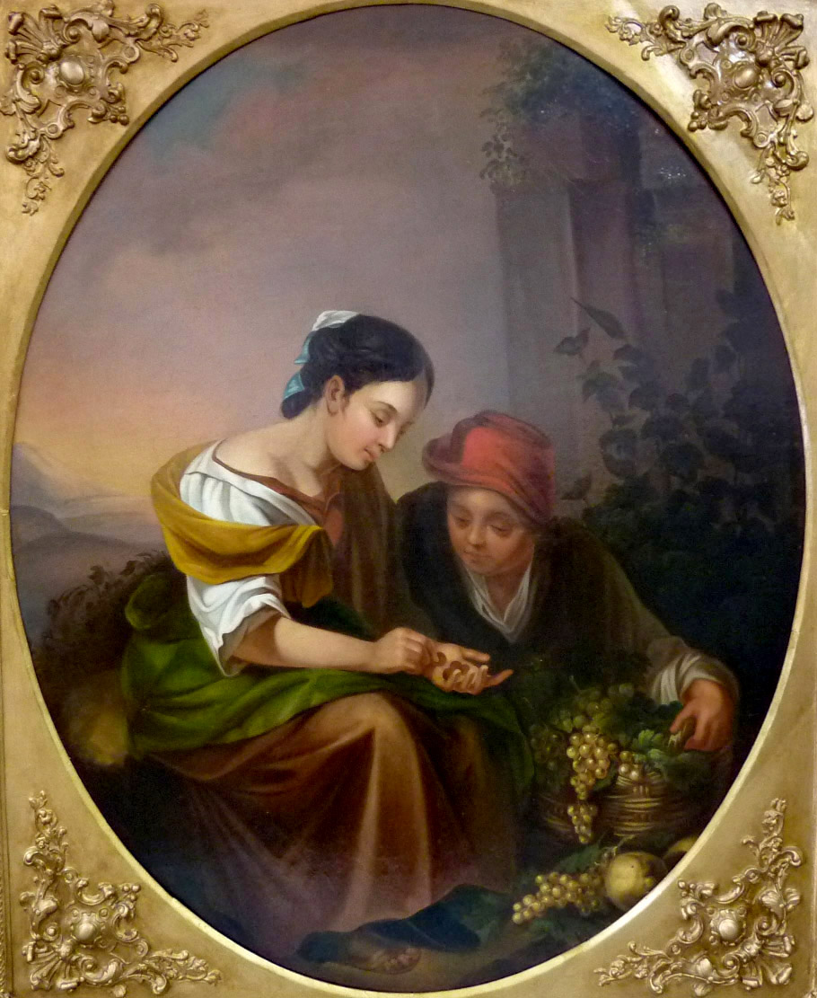 After Bartolomé Esteban MURILLO (XIX). The Little Fruit Seller97 cm x 80 cm oval. Painting. Oil on