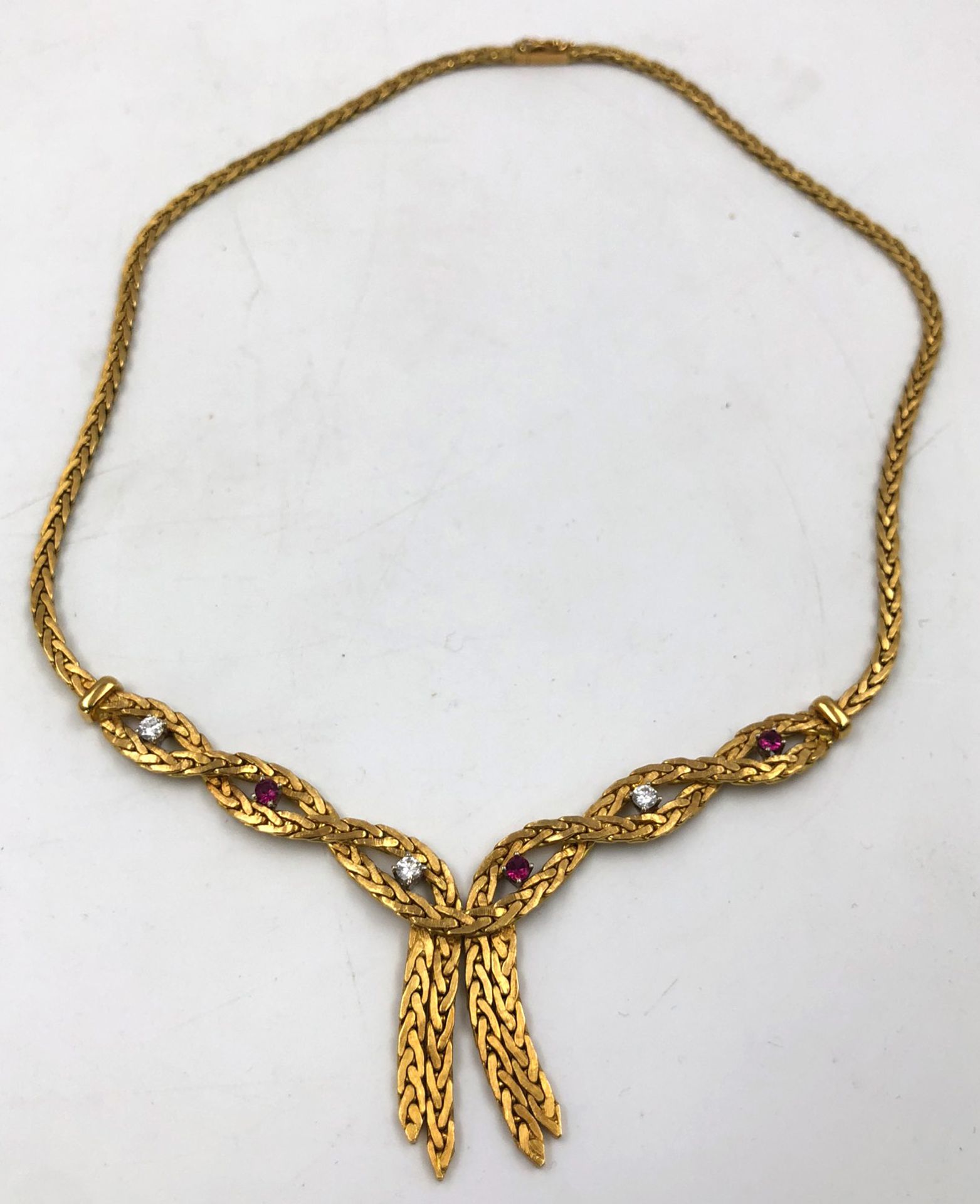 Gold 750 necklace with diamonds and rubies.Total weight 41.3 grams. The 3 diamonds together total - Bild 3 aus 10