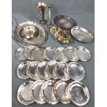 Silver. Trays, coasters, bowls, napkin rings and vases.At least 2353 grams of silver. Weighed