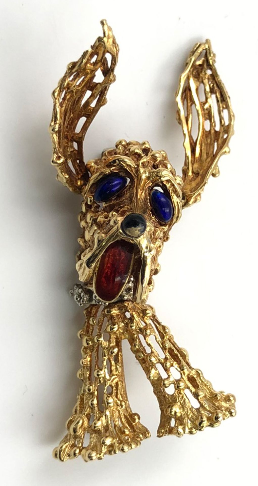 Brooch. Poodle. 750 gold. Gemstones.16.9 grams gross. Goldsmithing. Probably one of a kind. - Bild 4 aus 9