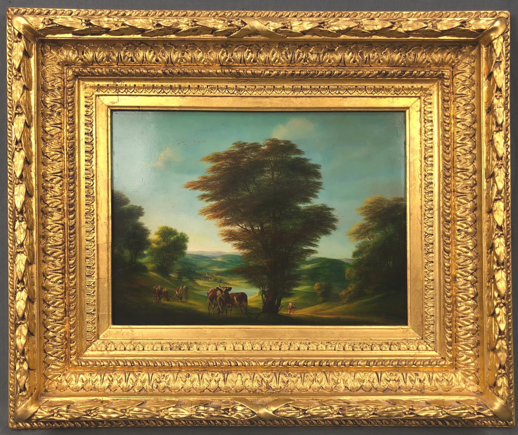 MONOGRAMIST (XIX). Arcadian landscape with cows.30 cm x 40.5 cm. Painting. Oil on wood. - Image 4 of 4