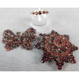 Garnet jewelry. Breast star, Papillon brooch, ring.The breast star 49 mm in diameter. Historical