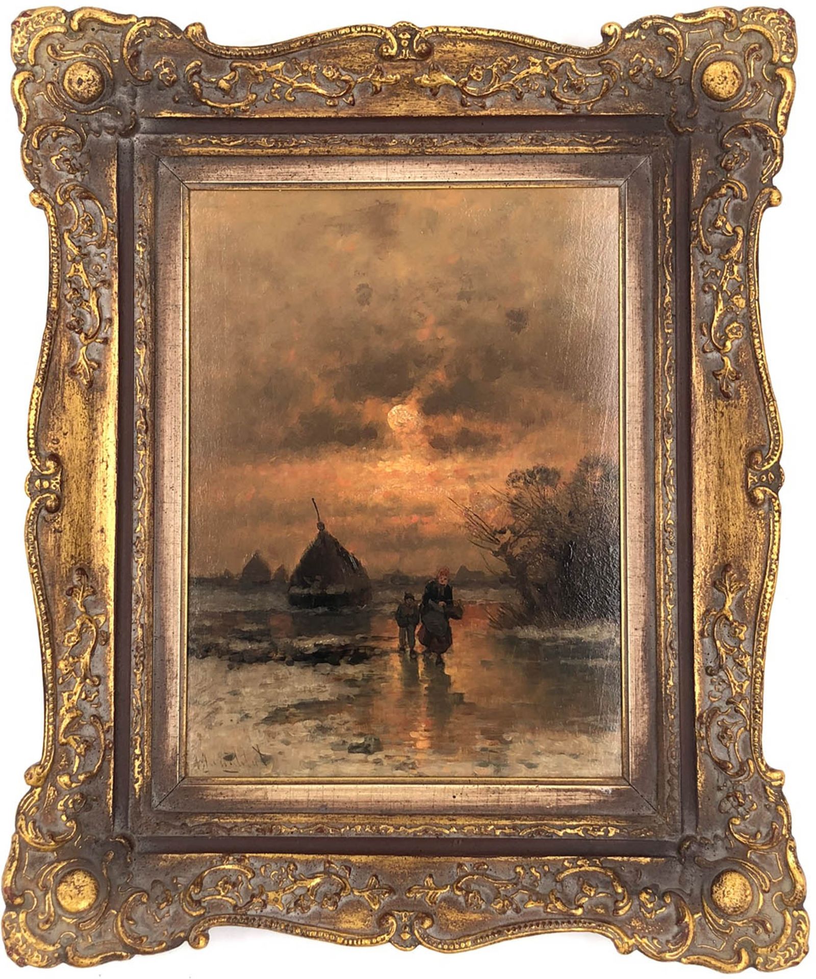 Johann JUNGBLUT (1860 - 1912). Winter sun.31 cm x 24 cm. Painting. Oil on wood. Signed lower left. - Bild 5 aus 5