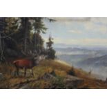 Karl W. WENZEL (1889 - 1947). Deer. Rut.90 cm x 150 cm. Painting. Oil on canvas. Signed lower
