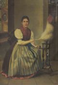 Joseph KOCH (1819 - 1872). Spinner.82 cm x 57 cm. Painting. Oil on canvas. Signed lower right.Joseph