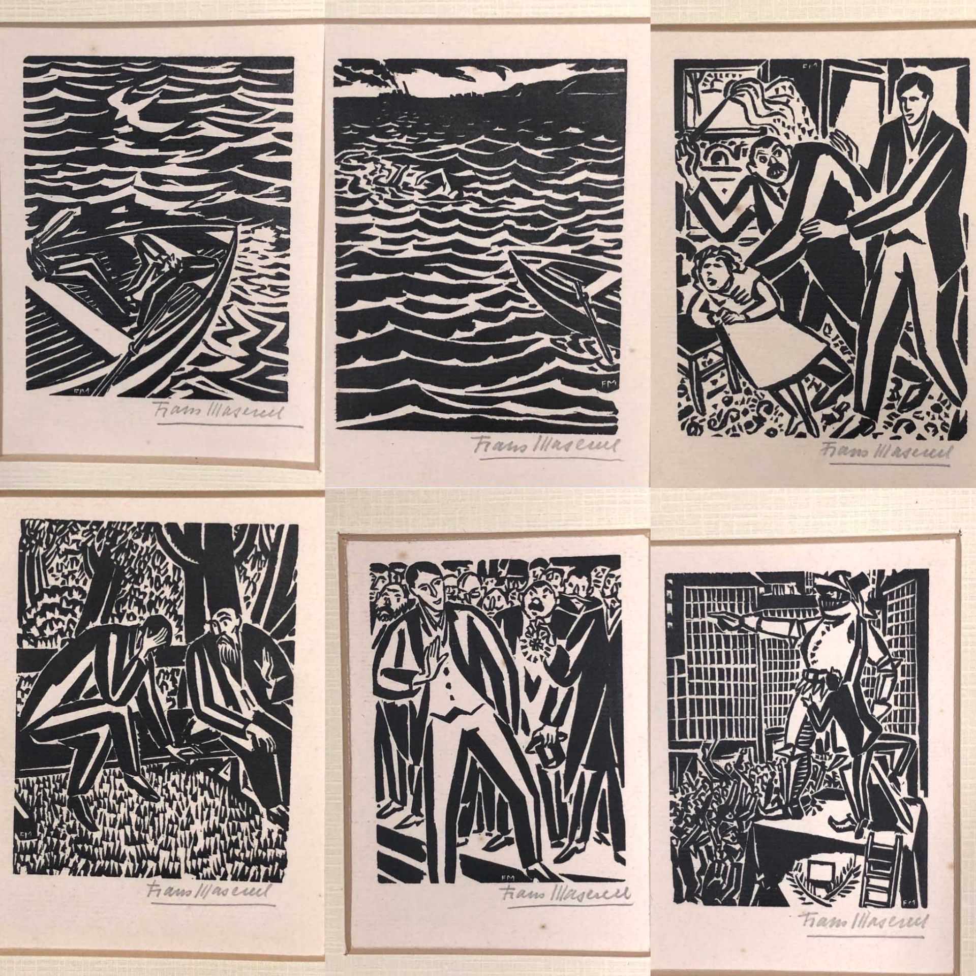 Frans MASEREEL (1889 - 1972). 34 woodcuts.Each circa 9 cm x 6,5 cm in passpartout. 13,6 cm x 10,6 cm - Bild 6 aus 7