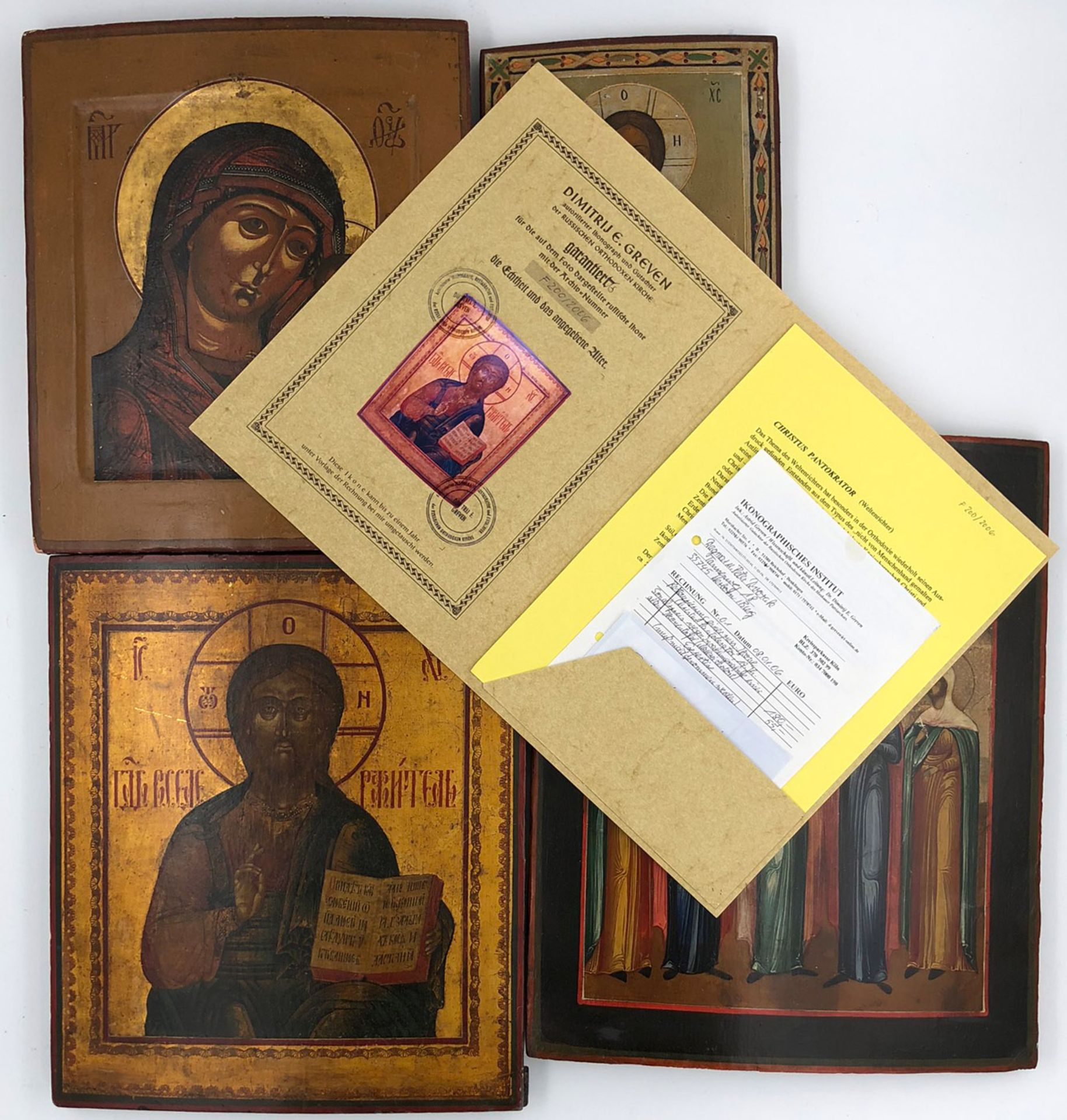 ICONS (XIX - XX). 4 icons probably Russia.2 x Christ, 1x Mary with Jesus, 1 x multi-saint icon. Up - Bild 5 aus 7