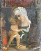 UNSIGNED (XV). Mary with Jesus and John.47 cm x 37 cm. Painting. Oil on wood. Probably Italy. Late