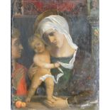 UNSIGNED (XV). Mary with Jesus and John.47 cm x 37 cm. Painting. Oil on wood. Probably Italy. Late