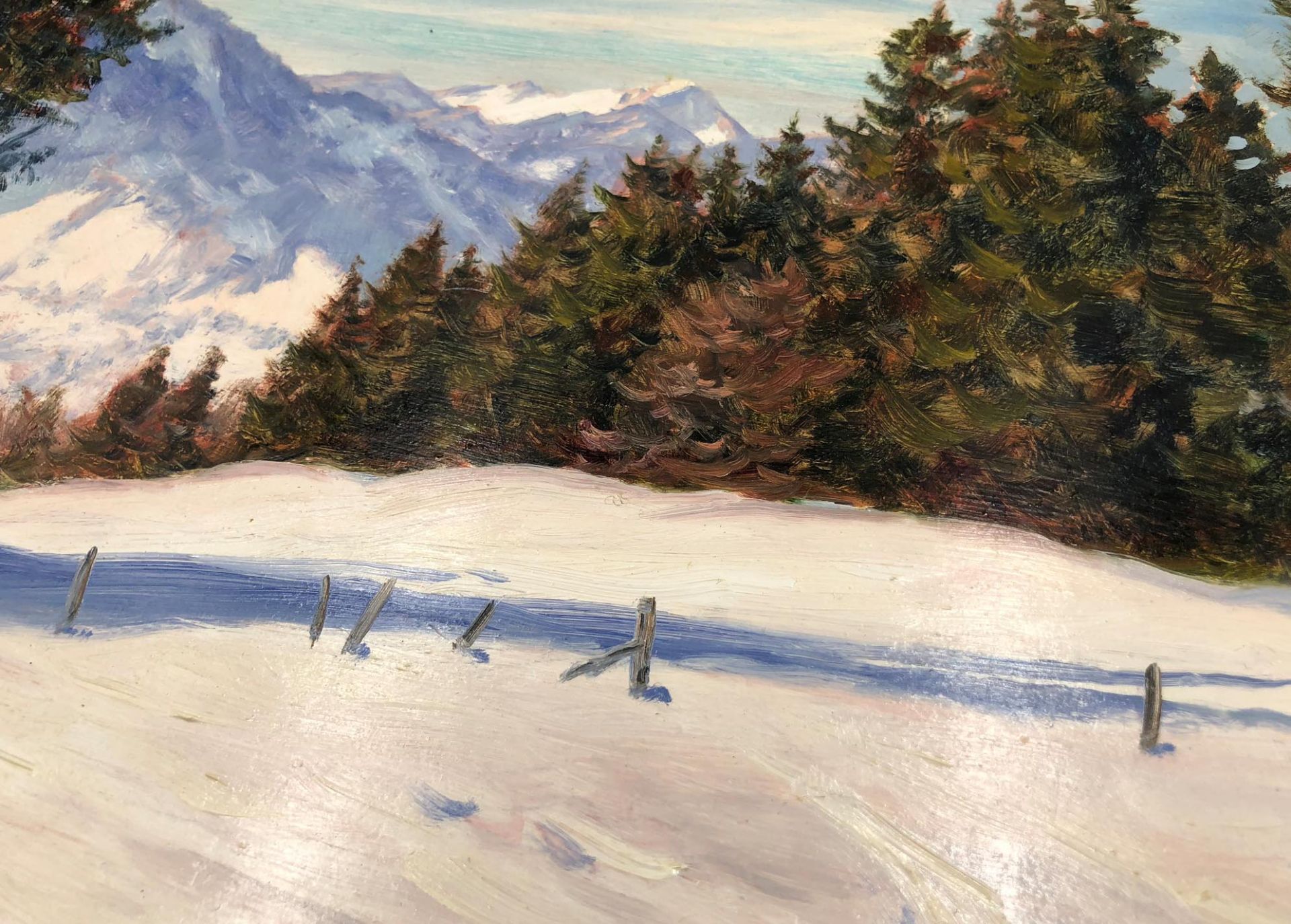 Erwin KETTEMANN (1897 - 1971). "Wintertag am Tegernsee".30 cm x 40 cm. Painting. Oil on plate. - Bild 3 aus 5