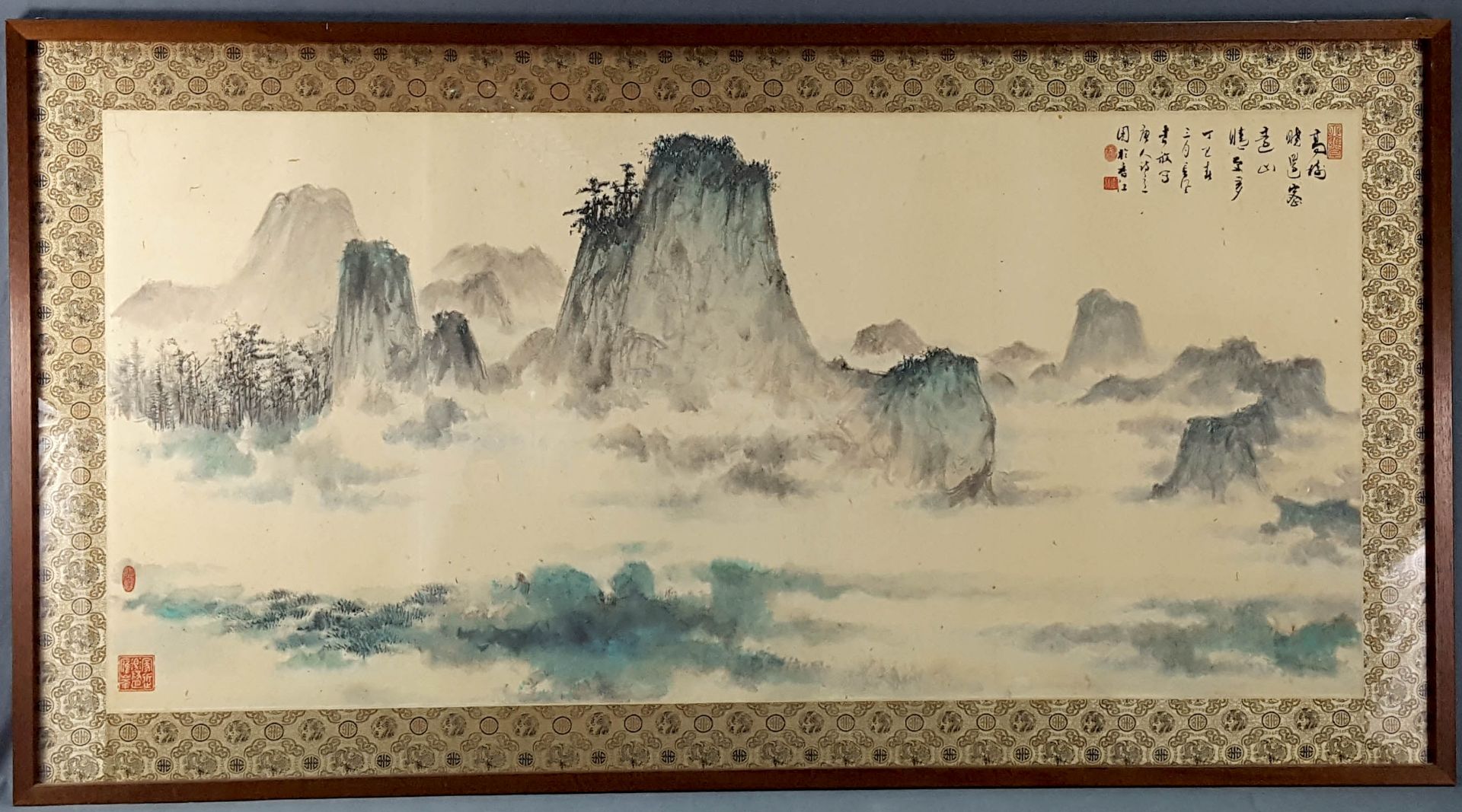 ASIAN SCHOOL (XIX - XX). Landscape with mountains.57 cm x 120 cm. Ink on paper. Watercolor? - Bild 2 aus 5