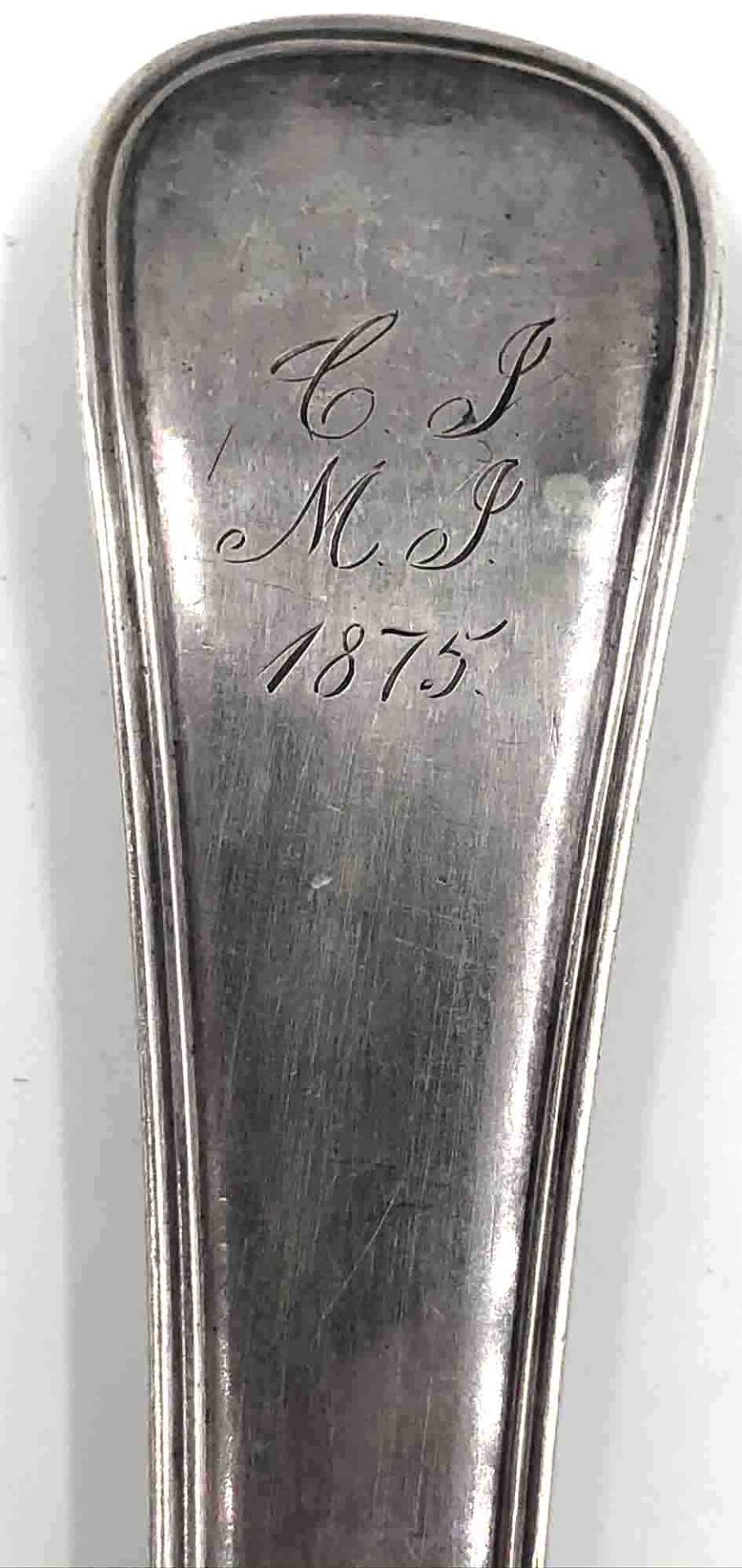 2 large silver spoons, Copenhagen. '' CLEMENT ''.450 grams. Up to 42 cm long. Each with three turret - Image 10 of 10
