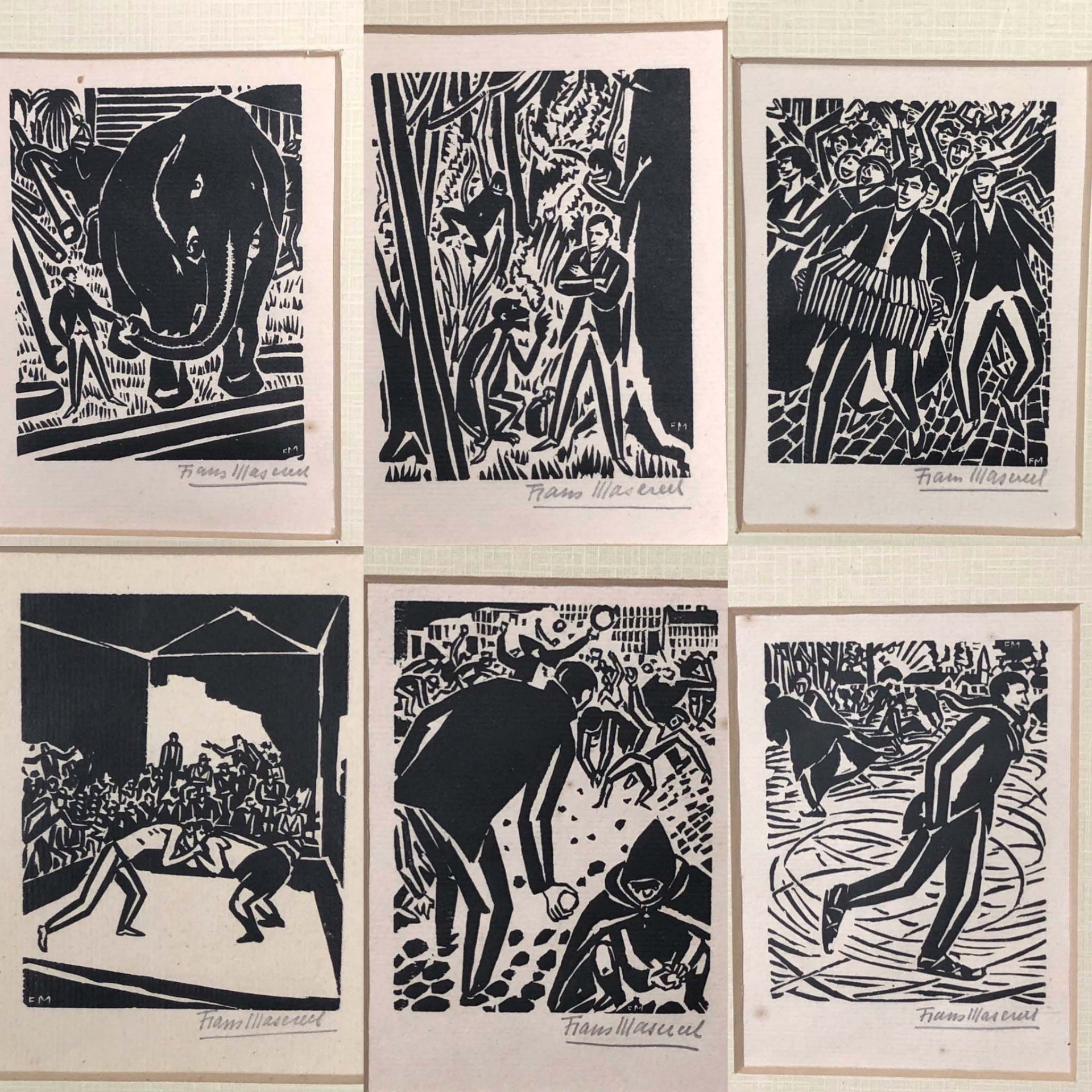 Frans MASEREEL (1889 - 1972). 34 woodcuts.Each circa 9 cm x 6,5 cm in passpartout. 13,6 cm x 10,6 cm - Bild 2 aus 7