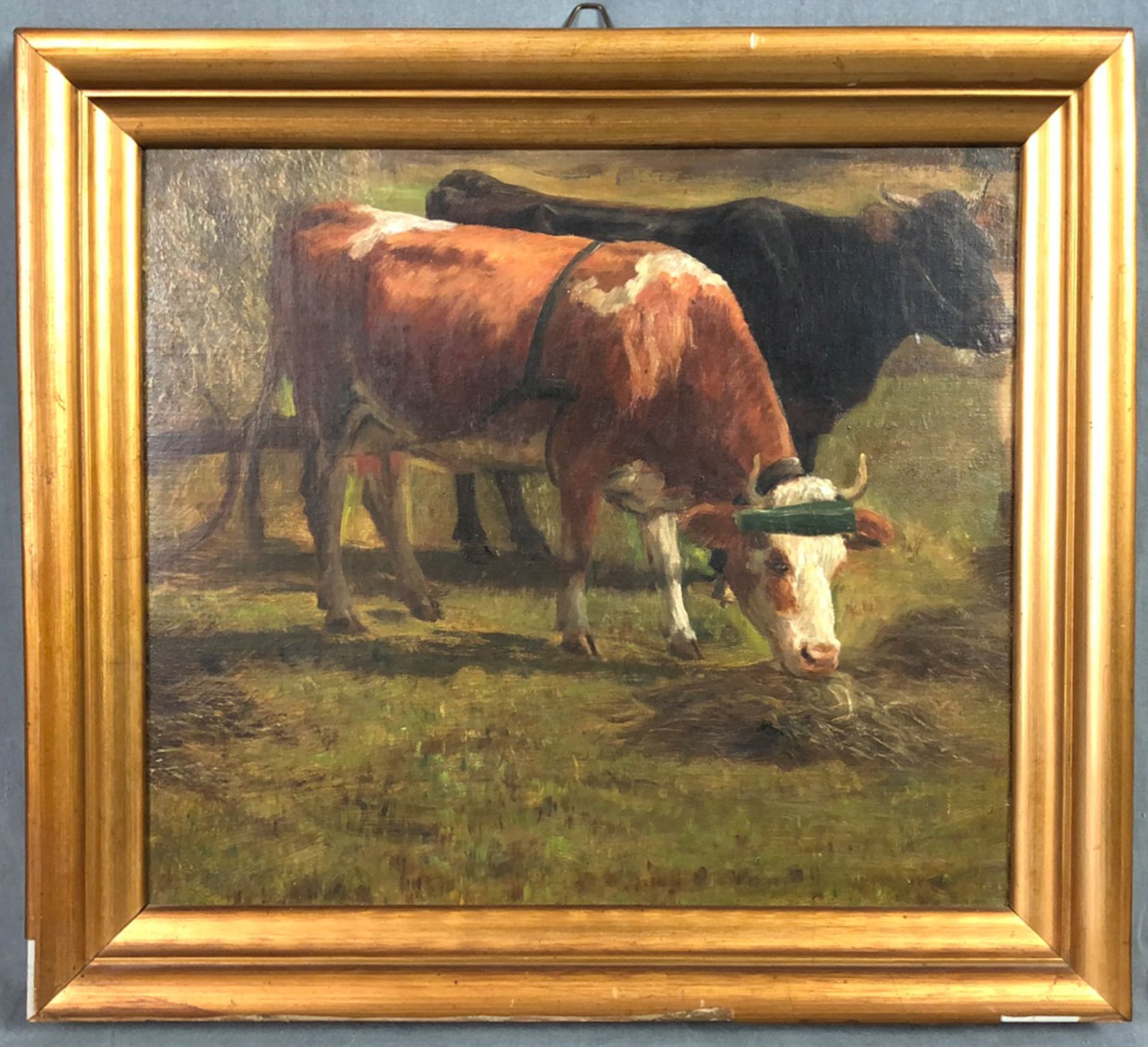 Julius KORNBECK (1839 - 1920). "Rindviecher"32 cm x 36 cm. Painting. Oil on panel. Verso sticker. - Bild 2 aus 4