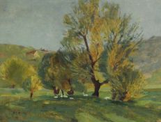 Ernst GRÄSER (1884 - 1944). "Weiden am Abend".52 cm x 68 cm. Painting. Oil on canvas. Signed lower