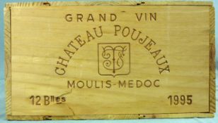 1995 Chateau Poujeaux, Moulis-en-Medoc, France.12 whole bottles. 12.5% Vol. 75 cl. OWC unopened.